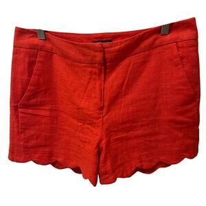 Linen Blend Shorts Women's Red Size 8 Scalloped Hem Detail EUC coconut girl chic